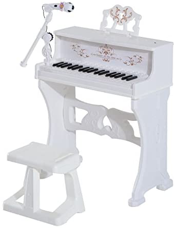 Qaba 37-Key Kids Princess Electronic Piano Toddler Toy Keyboard with Stool, MP3, Record, Light and Microphone for 4-9 Years, White