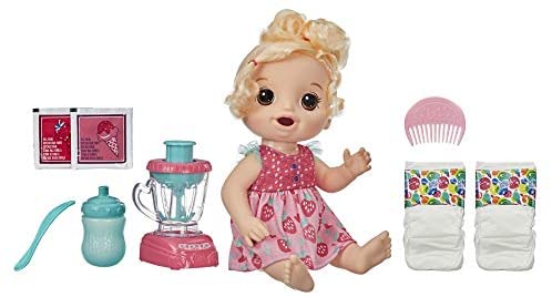 Baby Alive Magical Mixer Baby Doll Strawberry Shake with Blender Accessories, Drinks, Wets, Eats, Blonde Hair Toy for Kids Ages 3 and Up