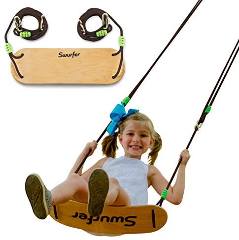 Swurfer Sway Premium Coated Maple Wood Swing for Tree, Kids Swing with Strong Braided Rope - Holds Up to 150 Pounds, Brown