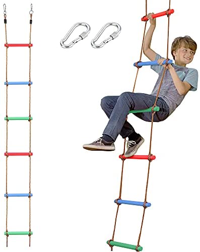 6.6FT Climbing Rope Ladder for Kids,Kids Ninja Warrior Obstacle Course Accessories ,Hanging Ladder with 2 Hooks for Swing Set,Tree House Ladder for Children,for Indoor, Backyards ,Playground Equipment