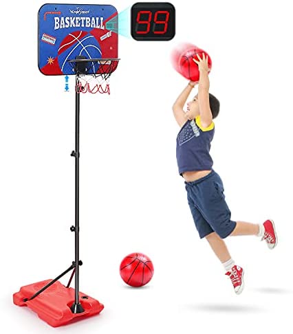 Kids Basketball Hoop with Electronic Scoreboard, Height-Adjustable 3.5-5.8 FT, Indoor and Outdoor Basketball Set for Toddlers Age 3-12, Mini Basketball Hoop Rim for Young Kids to Start Off Basketball