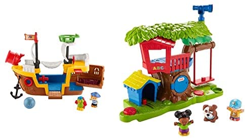 Fisher-Price Little People Pirate Ship playset with Music, Sounds and Action for Toddlers and Preschool Kids Ages 1-5 Years & Little People Swing & Share Treehouse [Amazon Exclusive]