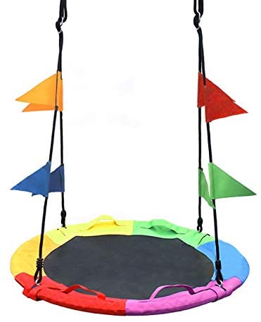 SURPCOS Saucer Swing for Kids Outdoor with Handle - Round Outdoor Swings for Swingset - Large Tree Swings for Children with Hanging Kit - Heavy Duty Children Disk Swing for Outside, 40