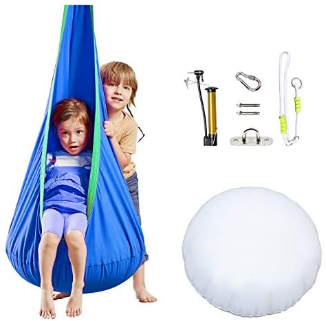 HAPPY PIE PLAY&ADVENTURE Kids Pod Swing Chair - Child Hanging Chair - Indoor and Outdoor Sensory Hammock - Blue
