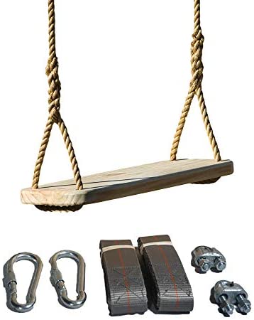 Wood Tree Swing - Great Outdoor or Indoor Premier Wooden Tree Swing for Adults or Children - Complete Kit - Easy Quick and Ready to Hang