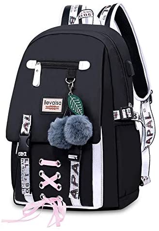 Bevalsa Backpack for Girls Kids Schoolbag Teen Bookbags Casual College Daypack with USB Charging Port