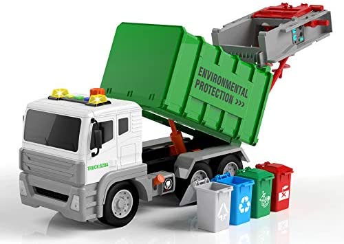 Garbage Truck Toy with 4 Rear Loader Trash Cans Dump Toy Truck Play Vehicles Car
