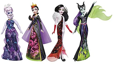 Disney Villains Black and Brights Collection, Fashion Doll 4 Pack, Disney Villains Toy for Kids 5 Years Old and Up (Amazon Exclusive)