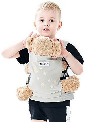 Baby-Doll-Carrier BORPRES for Kids Little Girls, with Feeding Toy Play Set for Baby Dolls, Comfortable and Safe Design,Premium Durable Cotton-Grey