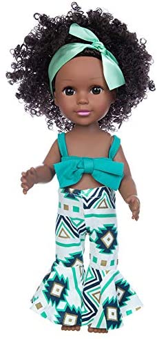 Nice2you Black Girl Doll 14 Inch American African Baby Doll Washable Realistic Silicone Play Dolls Toy with Fashion Clothes Set - Life Size Soft for 2 3 4 5 6 7 Years Old Kids for Birthday Gifts