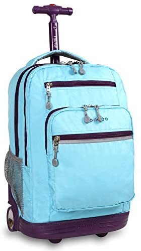 J World New York Sundance Rolling Backpack Girl Boy Roller Bookbag, Sky Blue, One Size