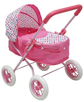 KOOKAMUNGA KIDS Baby Doll Stroller with Detachable Bassinet | Realistic 2 in 1 Toy Pram with Carry Cot and Retractable Canopy (Pink Unicorn Pattern)
