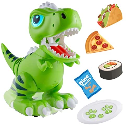 Robo Pets T-Rex Dinosaur Toy for Boys and Girls - Remote Control Robot Toy with LED Light Eyes, Interactive Hand Motion Gestures, STEM Toy Program Treats, Walking and Dancing Robot Dinosaur Kids Toy
