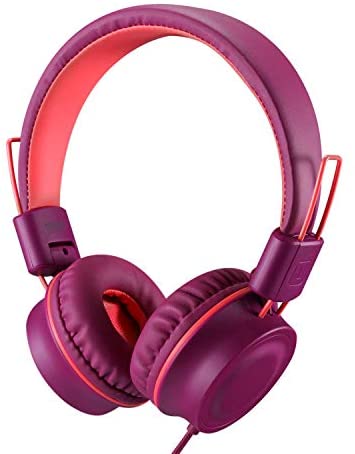 Kids Headphones-noot products K33 Foldable Stereo Tangle-Free 5ft Long Cord 3.5mm Jack Plug in Wired On-Ear Headset for iPad/Amazon Kindle,Fire/Boys/Girls/School/Laptop/Travel/Plane/Tablet(Plum)