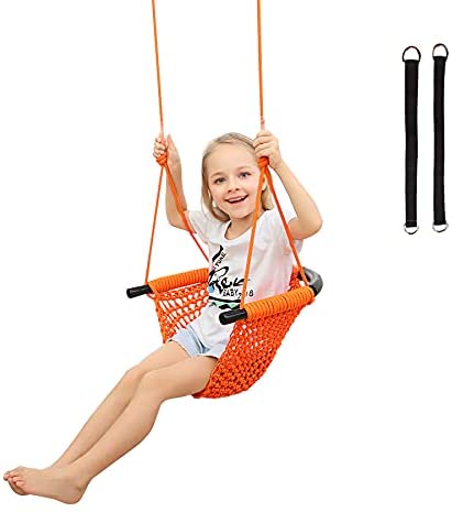 RedSwing Kids Swing seat with Adjustable Ropes, Hand-Knitting Child Swing Seat Great for Tree, Outdoor Indoor, Playground, Backyard, Orange