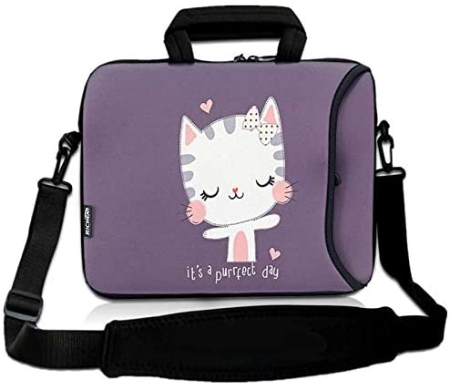 RICHEN 9.7 10 10.1 10.2 inches Messenger Bag Carrying Case Sleeve with Handle Accessory Pocket Fits 7 to 10-Inch Laptops/Notebook/ebooks/Kids Tablet/Pad (7-10.2 inch, Cute Cat)