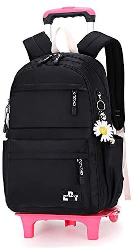 Rolling Backpack Laptop Bag Elementary and Middle School Students with Wheel Travel Backpack Girls Large Capacity Solid Color School Bag