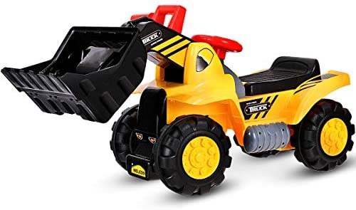 Costzon Kids Ride On Construction Bulldozer, Outdoor Digger Scooper Pulling Cart W/Front Loader Digger Horn Underneath Storage, Children Pretend Play Truck Toy (Yellow)