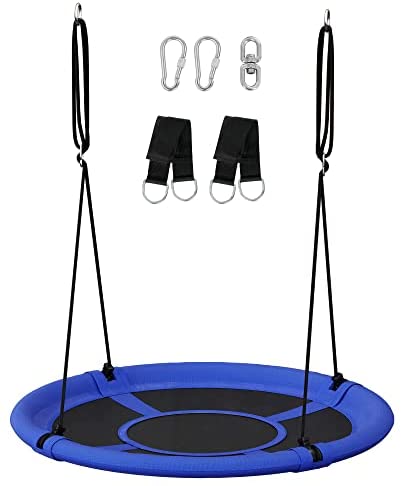 SONGMICS Saucer Tree Swing for Kids Adults Outdoor Indoor 40 Inch 700 lb Load Textilene Fabric Includes Hanging Kit Heavy Duty Safe Durable Easy Install for Backyard and Home Blue and Black UGSW001Q01