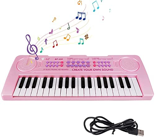 Kids Piano Keyboard 37 Keys Electronic Piano for Kids Music Piano Musical Instruments Gift Toy for Boys Girls Children (Pink)