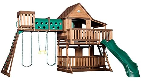 Backyard Discovery 1801080 Woodridge Elite Swing Set, Brown/Tan