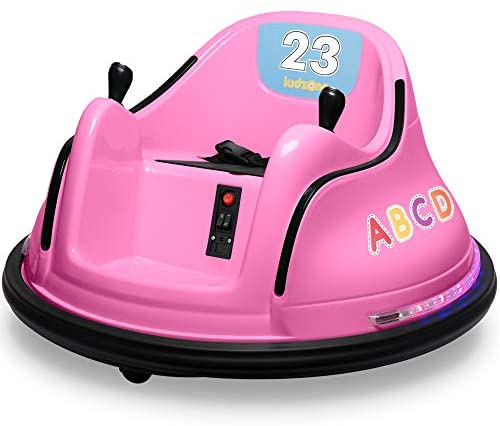Kidzone DIY Sticker Race Car 12V Kids Toy Electric Ride On Bumper Car Vehicle with Remote Control, LED Lights & 360 Degree Spin, 2 Speeds, ASTM Certified - Pink