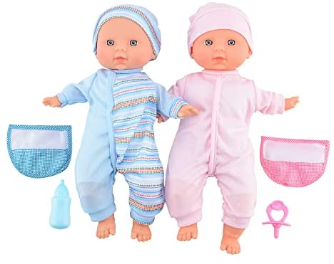 Twins Baby Doll-Toy Choi's 12 inch Soft Body Baby Doll,with Milk Bottle, Pacifier, Doll Bibs and Clothes for Baby,Toddlers,1,2,3,4 Years Old Boys and Girls Ideal Gifts