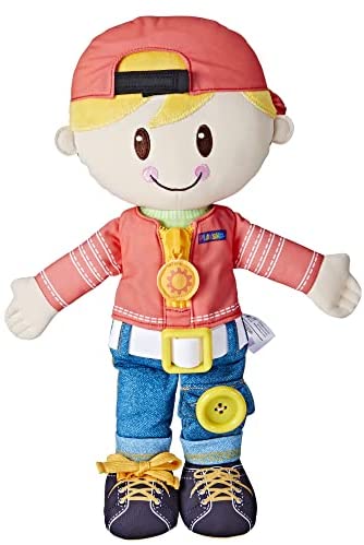 Playskool Dressy Kids Doll with Blonde Hair and Hat, Activity Plush Toy with Zipper, Shoelace, Button, for Kids Ages 2 and Up (Amazon Exclusive)
