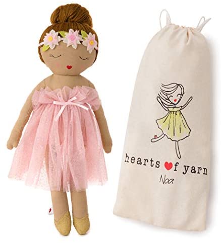 Hearts of Yarn Noa Plush Ballerina Doll Handmade Cloth Doll For Girls Soft Toy For Toddlers, Infants and Babies 19 inches Tall Extra Large, Cute Nursery Room Decor