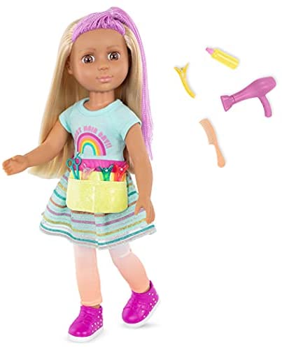 Glitter Girls Dolls by Battat – 14-inch Poseable Hairdresser Doll Brie – Blonde & Purple Hair – Blow Dryer, Hair Clips, & Hairstyling Accessories – Toys for Kids Ages 3+