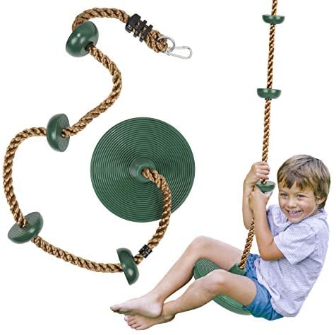 Tree Swing Climbing Rope, Platforms Disc Swings Seat, Outdoor Climbing Swing Playset, Kid Climbing Rope, Swing Ladder with Platforms, Playground Swingset Accessories, Trees House Tire Saucer Swing