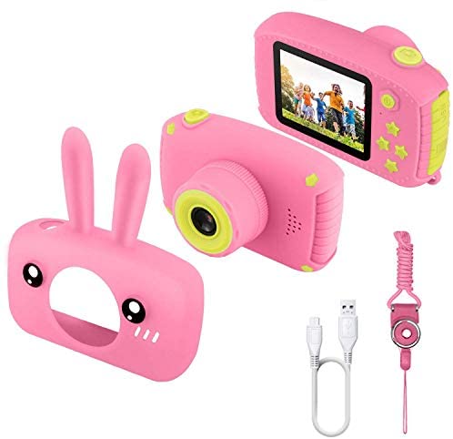 JAMSWALL Kids Camera for Girls,12MP 1080P FHD Digital Video Camera with 28 Funny Filters, Soft Silicone Cute Shell for 3-14 Years Kids Birthday Gift Chrismas