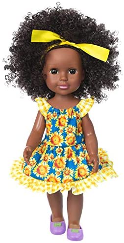 Ecore Fun Black Doll 14.5 Inch Baby Girl Doll Clothes Set with Headband African Washable Realistic Silicone Girl Dolls for Kids Girls