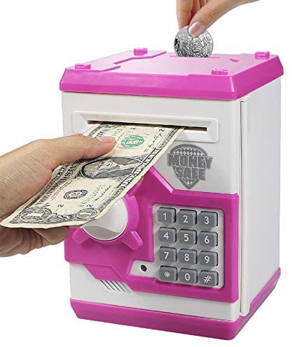 Cargooy Mini ATM Piggy Bank ATM Machine Best Gift for Kids,Electronic Code Piggy Bank Money Counter Safe Box Coin Bank for Boys Girls Password Lock Case (Pink)