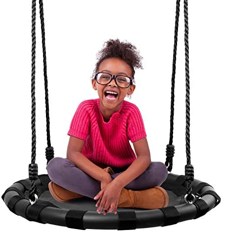 Odoland 24 inch Children Tree Swing, Outdoor Small Saucer Swing Platform Swing for Kid, Round Flying Swing wirh Adjustable Hanging Ropes for Backyard, 220lb Weight Capacity Great for 1-2 Kids