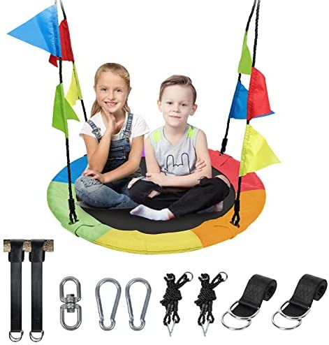 AirMyFun Tree Swing Saucer for Kids 40 Inch Rainbow Colorful Swing Set with Adjustable Ropes for Children Outdoor Play