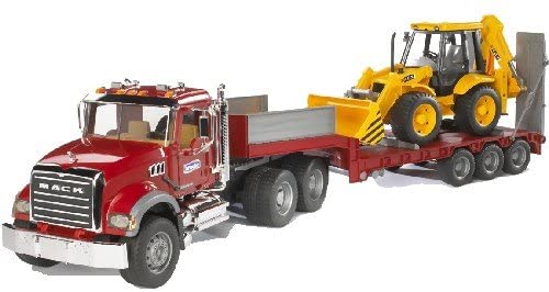 Bruder 02813 Mack Granite Flatbed Truck with JCB Loader Backhoe