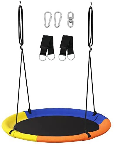 SONGMICS Saucer Tree Swing for Kids Adults Outdoor Indoor 40 Inch 700 lb Load Textilene Fabric Includes Hanging Kit Heavy Duty Safe Durable Easy Install for Backyard and Home Multicolor UGSW001Y02