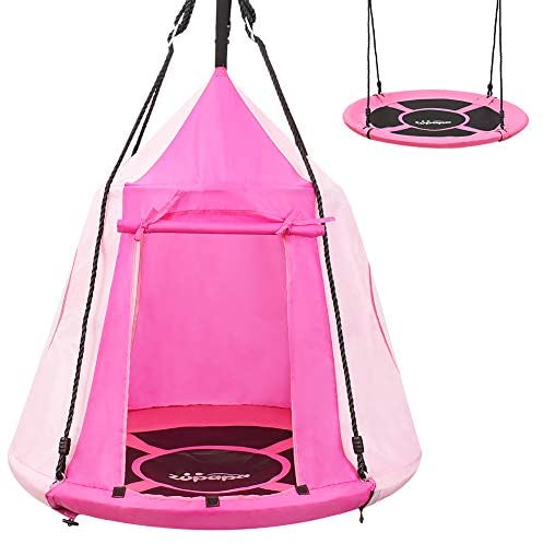 2 in 1 Hanging Tree Swing Tent, Flying Saucer Tree Swing for Boys/Girls, Tree Straps Included, Outdoor Indoor Bedroom Use for Children