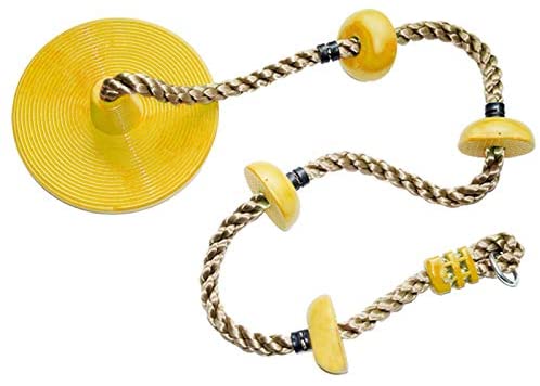 EKDJKK Tree Swing Climbing Rope with Platforms and Disc Swing Set, Kids Backyard Swings, Disc Swing with Foot Holder Set for Outdoor Backyard Playground(Yellow)