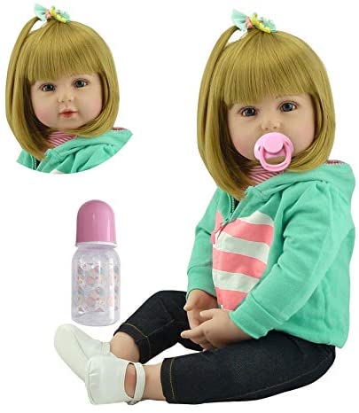 iCradle Lovely Reborn Baby Girl Doll 18inch 45cm Soft Silicone Realistic Looking Newborn Vinyl Dolls Handmade Toddler Toy for Ages 3+