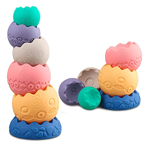 Stacking Balls Soft Toys for Babies 6 12 18 Months 1 Year Old Girls Boys - Toddlers Sensory Educational Montessori Baby Blocks - Infant Newborn Developmental Teething Learning Stacker Cups