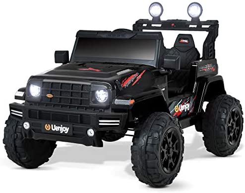 Uenjoy Electric Kids Ride On Cars 12V Battery Motorized Large Vehicles with Parents Remote Control, Music, Horn, Powerful Lights, Black