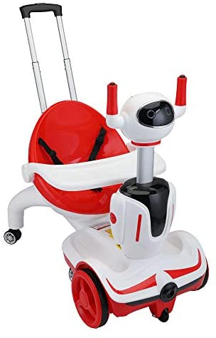 TOBBI Three-in-one Kid's Electric Robot Buggy Toy Car Vehicle Children's Carriage w/ Remote Control, Speed Adjustment and Emergency Stop, Red + White