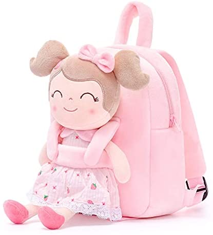 Gloveleya Kids Backpack for Girls backpacks Plush bag with Soft doll for Toddler baby Strawberry 9 Inches