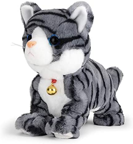 Interactive Electronic Plush Toy - Animated Sound Control Electronic Pet Robot Cat Kitten Toys Gifts for Boys & Girls Kids Birthday Christmas(LED Eyes) (Gray)