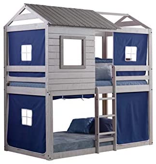 Donco Kids Deer Blind Bunk Loft Bed Tent, Twin/Twin, Light Grey/Blue