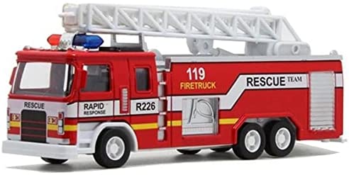Diecast Fire Truck Engine Emergency Rescue Pullback Action Alloy Toy Vehicle with Light and Sounds (Extendable Ladder)