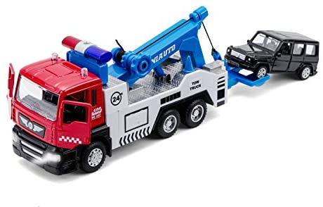 Toy Tow Truck Pull Back Toy Cars Miniature Carrier Truck Toy for Boys and Girls, Lights and Sound