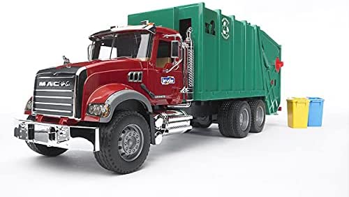 Bruder 02812 Mack Granite Rear Loading Garbage Truck (Ruby Red Green)